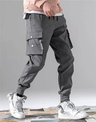 Men's Printed Cargo Pants with Pockets Mid Waist Plus Fleece Knitted Polyester/Cotton