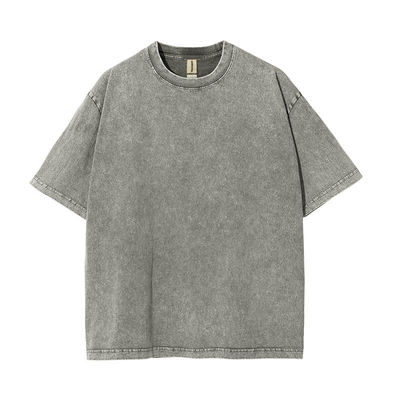 250g Cotton Men's Worn Look T-Shirt Retro Stonewashed Short Sleeve and Customized Logo