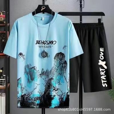Effortlessly Stylish Men's TT-shirt Style Summer Casual Suit with Quick-drying Shorts