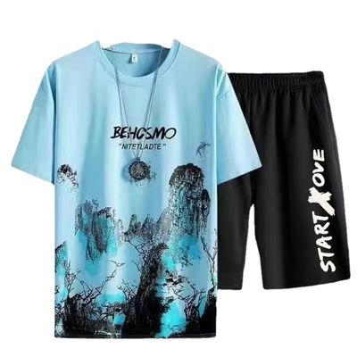 Effortlessly Stylish Men's TT-shirt Style Summer Casual Suit with Quick-drying Shorts