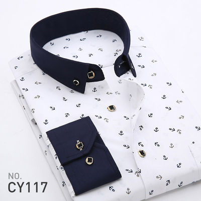 Men's Slim Plaid Printed Long-Sleeved Shirt 100% Polyester Fabric Type and Zipper Closure