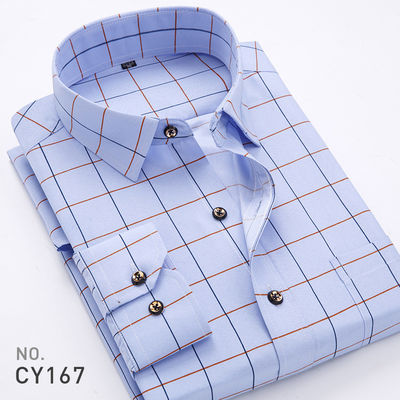 Men's Slim Plaid Printed Long-Sleeved Shirt 100% Polyester Fabric Type and Zipper Closure