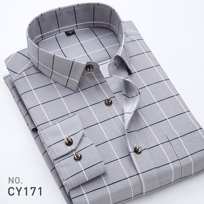 Men's Slim Plaid Printed Long-Sleeved Shirt 100% Polyester Fabric Type and Zipper Closure