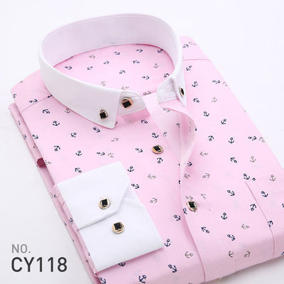 Men's Slim Plaid Printed Long-Sleeved Shirt 100% Polyester Fabric Type and Zipper Closure