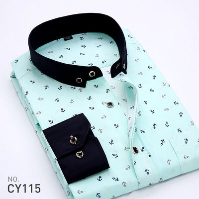 Men's Slim Plaid Printed Long-Sleeved Shirt 100% Polyester Fabric Type and Zipper Closure