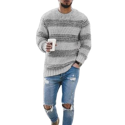 NO Needle Detection Men's Striped Sweater for Casual Wear 2023 Round Neck Knitted Top