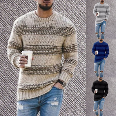 NO Needle Detection Men's Striped Sweater for Casual Wear 2023 Round Neck Knitted Top