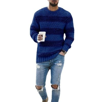 NO Needle Detection Men's Striped Sweater for Casual Wear 2023 Round Neck Knitted Top