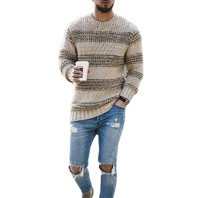 NO Needle Detection Men's Striped Sweater for Casual Wear 2023 Round Neck Knitted Top
