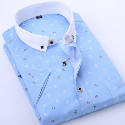 Polyester Fiber Men's Summer Floral Print Short-Sleeved Shirt Casual and Youth Design