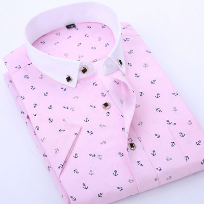 Polyester Fiber Men's Summer Floral Print Short-Sleeved Shirt Casual and Youth Design