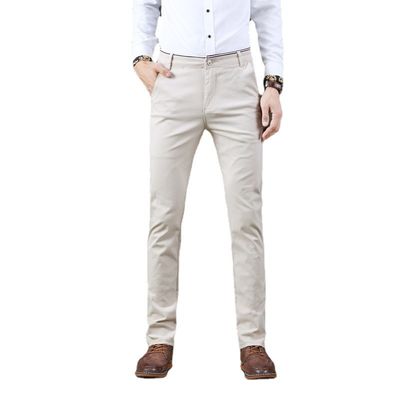 Men's Four Seasons Stretch Casual Pants with Slim Straight Design and Light Wash