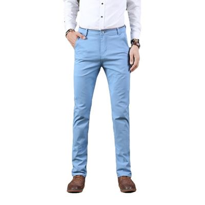 Men's Four Seasons Stretch Casual Pants with Slim Straight Design and Light Wash