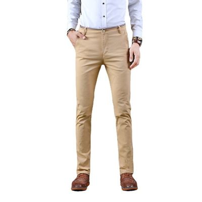 Men's Four Seasons Stretch Casual Pants with Slim Straight Design and Light Wash