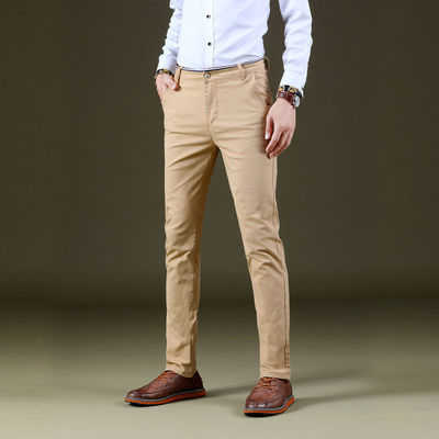 Men's Four Seasons Stretch Casual Pants with Slim Straight Design and Light Wash