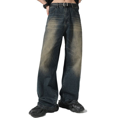 Support 7 Days Sample Order Lead Time 2023 Vintage Distressed Wide-Leg Mop Jeans for Men