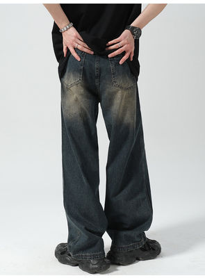 Support 7 Days Sample Order Lead Time 2023 Vintage Distressed Wide-Leg Mop Jeans for Men