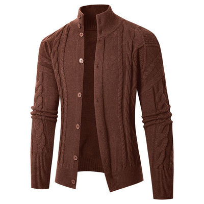 2024 Men's Stand Collar Cardigan Sweater Turtleneck Youth Fastener Decoration Sweater