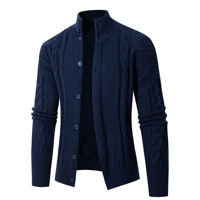 2024 Men's Stand Collar Cardigan Sweater Turtleneck Youth Fastener Decoration Sweater