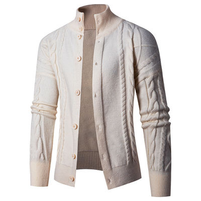 2024 Men's Stand Collar Cardigan Sweater Turtleneck Youth Fastener Decoration Sweater