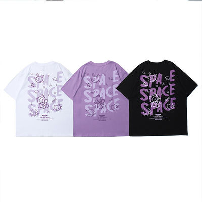 Short Sleeve Unisex Men's T-Shirt Cotton Cartoon Letter Print with Breathable Fabric