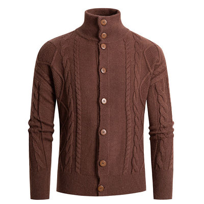 2024 Men's Stand Collar Cardigan Sweater Turtleneck Youth Fastener Decoration Sweater