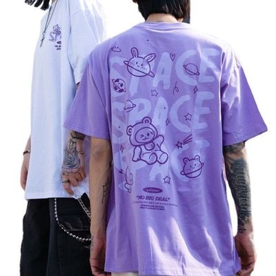 Short Sleeve Unisex Men's T-Shirt Cotton Cartoon Letter Print with Breathable Fabric