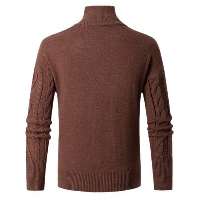 2024 Men's Stand Collar Cardigan Sweater Turtleneck Youth Fastener Decoration Sweater