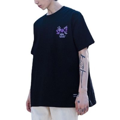Short Sleeve Unisex Men's T-Shirt Cotton Cartoon Letter Print with Breathable Fabric