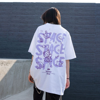 Short Sleeve Unisex Men's T-Shirt Cotton Cartoon Letter Print with Breathable Fabric