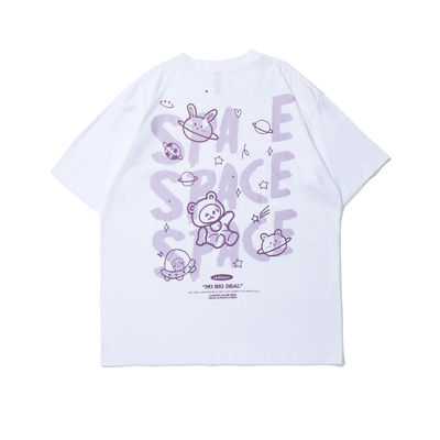 Short Sleeve Unisex Men's T-Shirt Cotton Cartoon Letter Print with Breathable Fabric