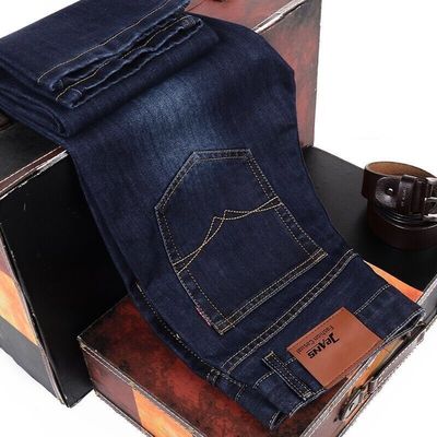 Thick Stretch Mens Jeans Loose Straight Tube High Waist Plus Size Casual Wash SAND WASH