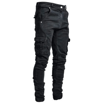 Men's Cargo Skinny Jeans with Side Pockets Quick Dry Denim Pants