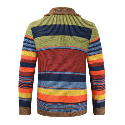 Men's Rainbow Sweater Coat Autumn and Winter Lapel Color Knit Cardigan Top Performance