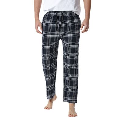 Polyester Fabric Men's Plaid Home Pants with Regular Fit Design and Comfort