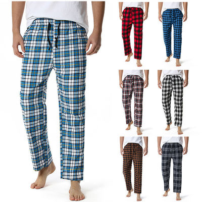 Polyester Fabric Men's Plaid Home Pants with Regular Fit Design and Comfort