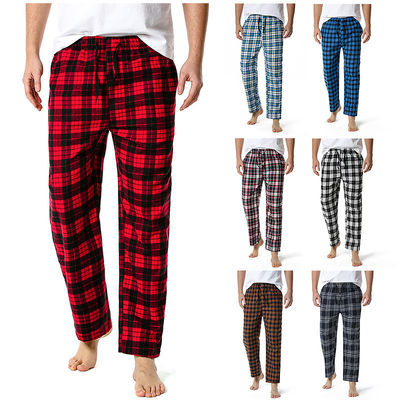 Polyester Fabric Men's Plaid Home Pants with Regular Fit Design and Comfort