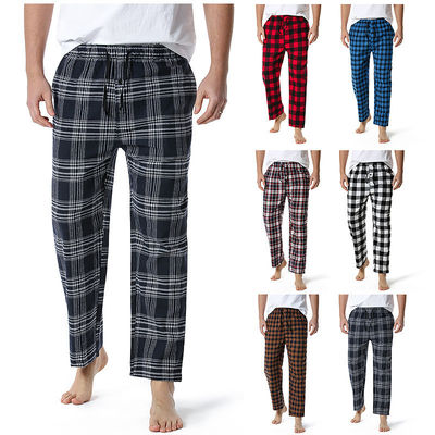 Polyester Fabric Men's Plaid Home Pants with Regular Fit Design and Comfort