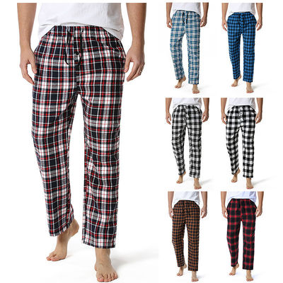 Polyester Fabric Men's Plaid Home Pants with Regular Fit Design and Comfort