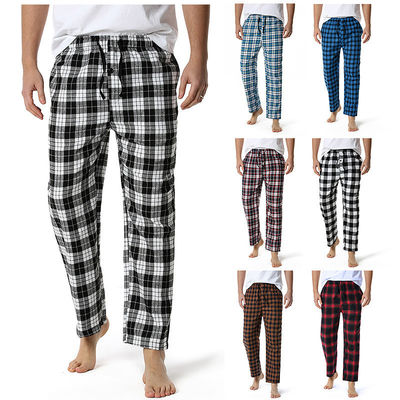 Polyester Fabric Men's Plaid Home Pants with Regular Fit Design and Comfort