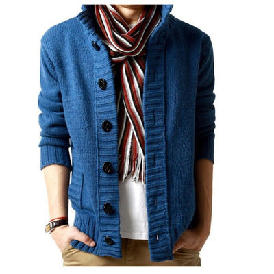 Autumn Winter Men's Stand Collar Sweater with Thick Needle and Single Breasted Buckle