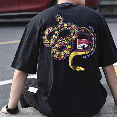 Youth Popularity Collarless Rattlesnake Printed Skateboard T-Shirt for 18-24 Years Old