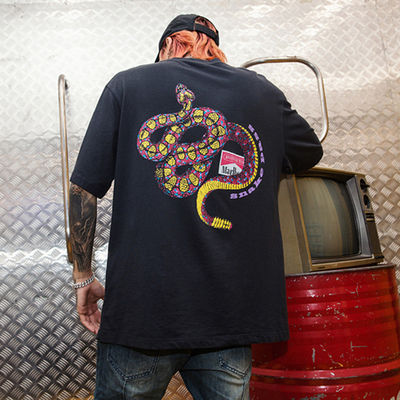 Youth Popularity Collarless Rattlesnake Printed Skateboard T-Shirt for 18-24 Years Old