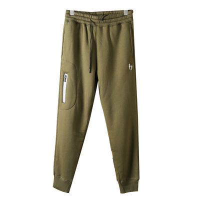 100% Cotton Embroidery Men's Fleece Lined Joggers Padded Warm Pants Trousers for Mid Waist