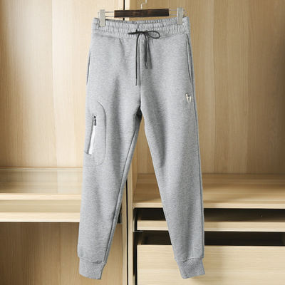 100% Cotton Embroidery Men's Fleece Lined Joggers Padded Warm Pants Trousers for Mid Waist