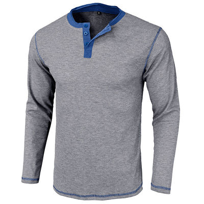 Long Sleeve Blank Men's Henley Cotton T-shirts Lightweight Button Tees with Round Neck
