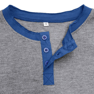Long Sleeve Blank Men's Henley Cotton T-shirts Lightweight Button Tees with Round Neck