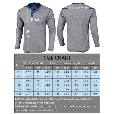 Long Sleeve Blank Men's Henley Cotton T-shirts Lightweight Button Tees with Round Neck