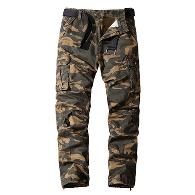 Men's Multi-Pocket Camouflage Overalls in Pure Cotton with Mid Waist and Straight Fit