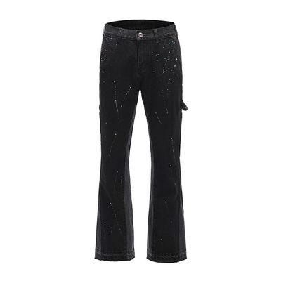 High Street Men's Straight Jeans with Printed Design and Slight Flare in Dark Wash